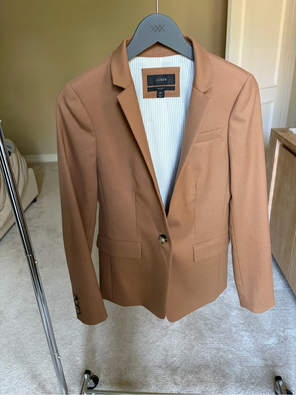 J. Crew Regent Blazer in Camel Tan with Gray Trim